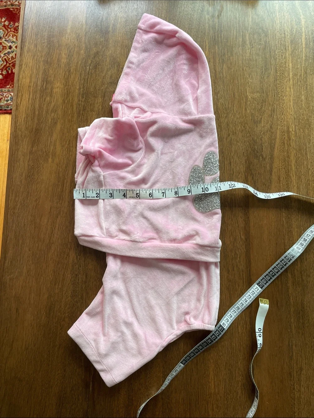 Isaac Mizrahi Pink Hooded Dog Onesie with Silver Glitter Paw